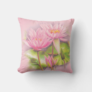 Lys d'eau fine art rose botanique lancer oreiller