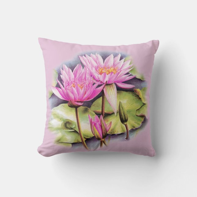 Lys d'eau fine art rose botanique lancer oreiller (Recto)