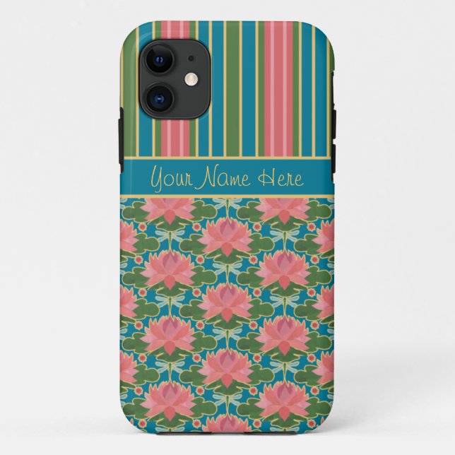 Lys d'eau, libellules, bandes : iPhone 5 Coque (Dos)