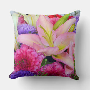 Lys roses et dahlia imprimé floral coussin
