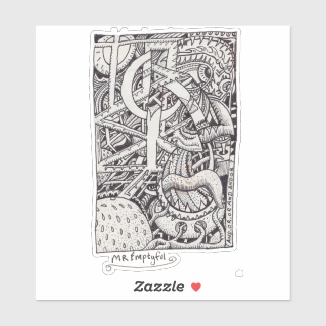M. Emptyful, Sticker Rectangulaire Dessin D'Encre (Feuille)