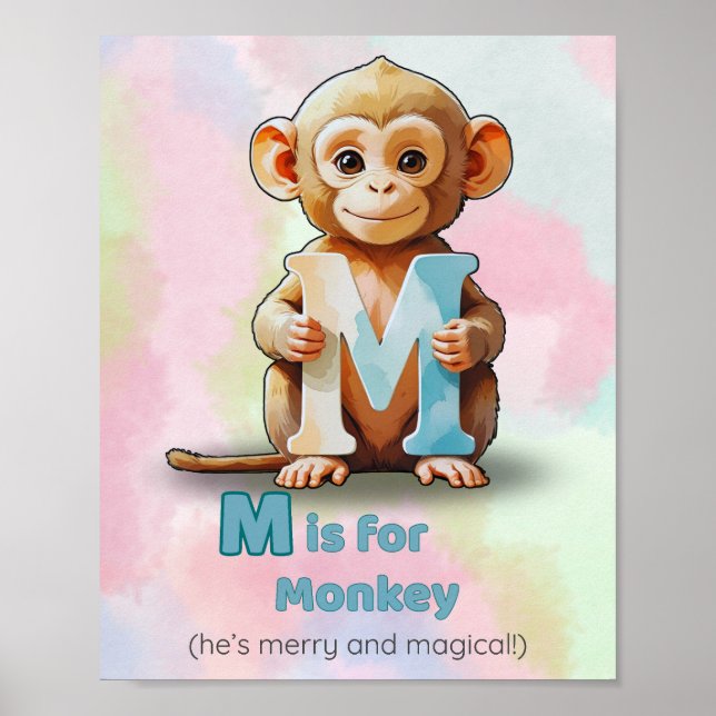 M est pour Singe - Poster de l'alphabet animal mig (Devant)