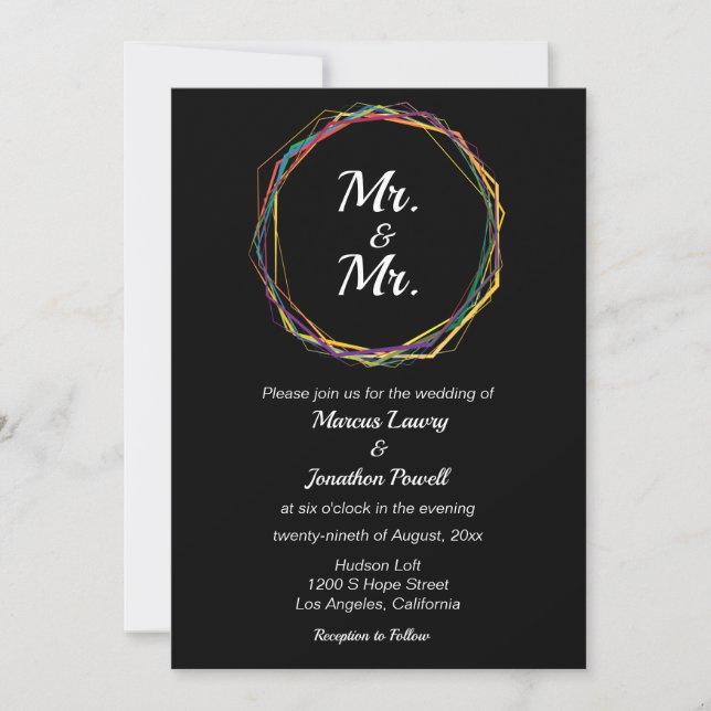 M. et M. Gay Faire-part de mariage Rainbow Black (Devant)