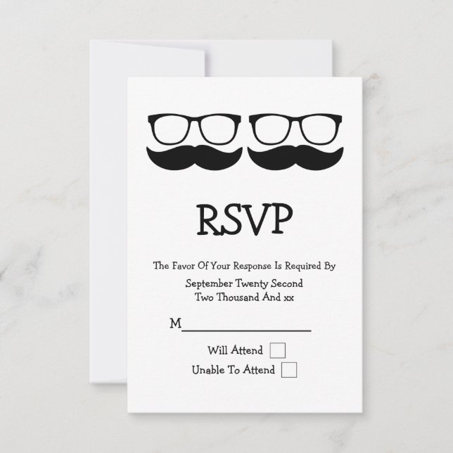 M. et M. Mustache et lunettes Mariage RSVP (Devant)