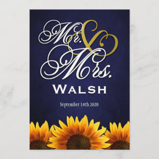 M. et Mme Blue Sunflower Wedding Invitations