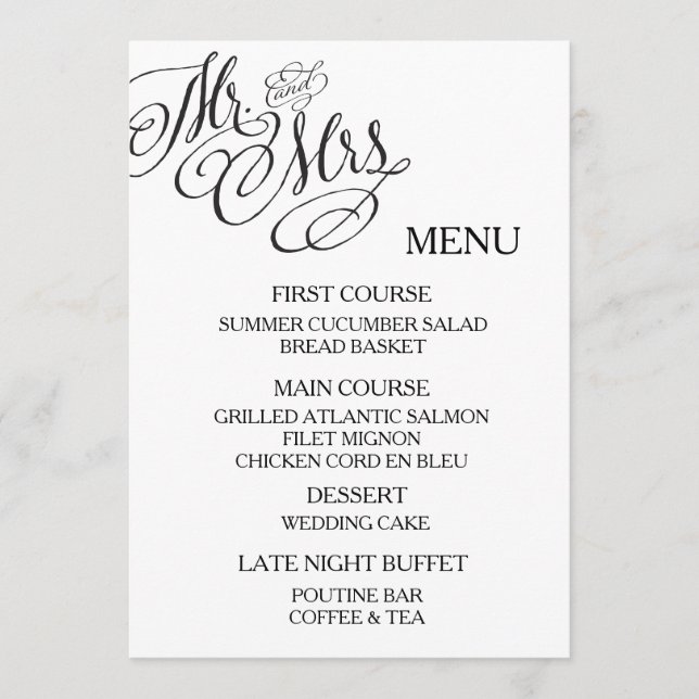M. et Mme classiques Wedding Menu (Devant)