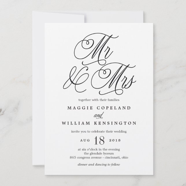 M. et Mme Elegant Wedding Invitation Kraft (Devant)