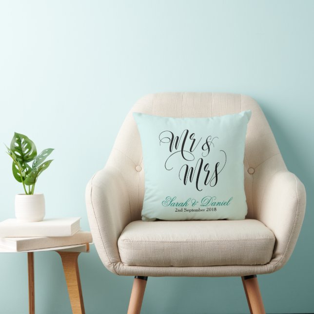 M. et Mme la Mariage Coussin Keepsaké Cadeau bleu  (Chaise)