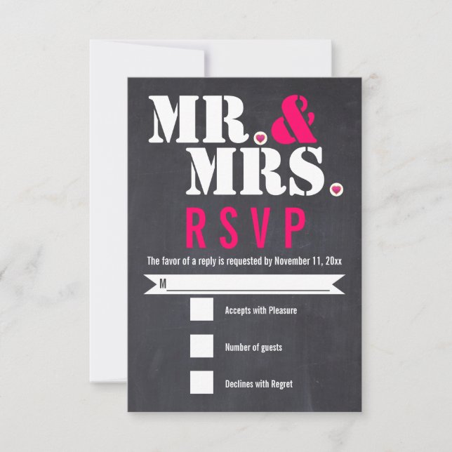 M. et Mme La typographie moderne rose noir RSVP (Devant)