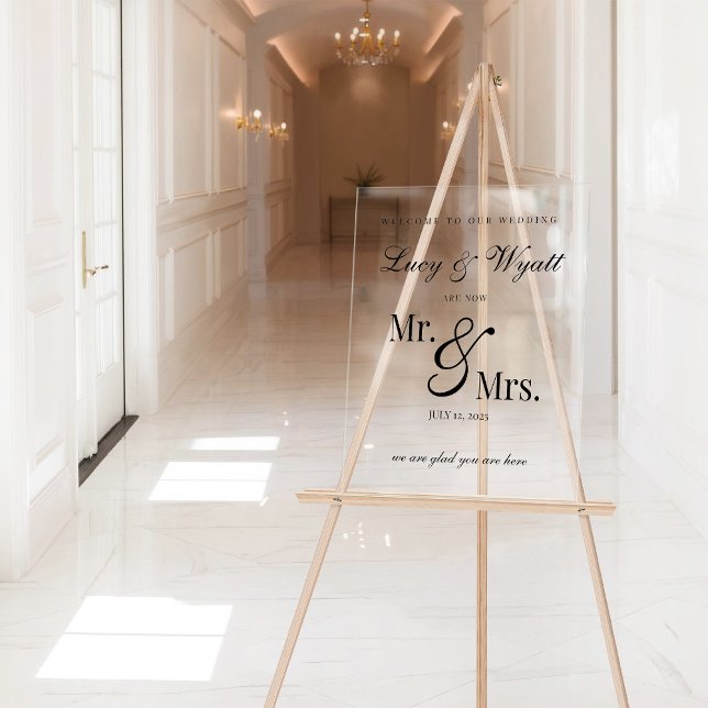 M. et Mme Mariage acrylique Affiche de bienvenue (Créateur téléchargé)