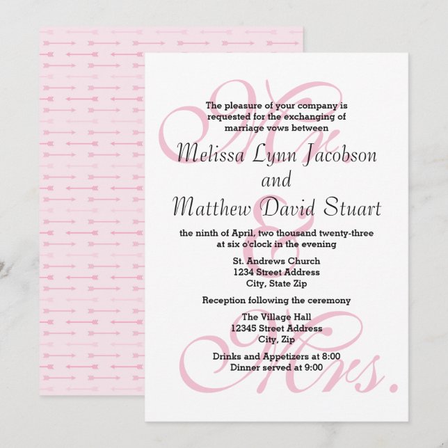 M. et Mme Rose - Invitation de mariage et de récep (Devant / Derrière)