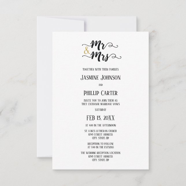 M. & Mme - 3x5vMariage/Réception Invitation (Devant)
