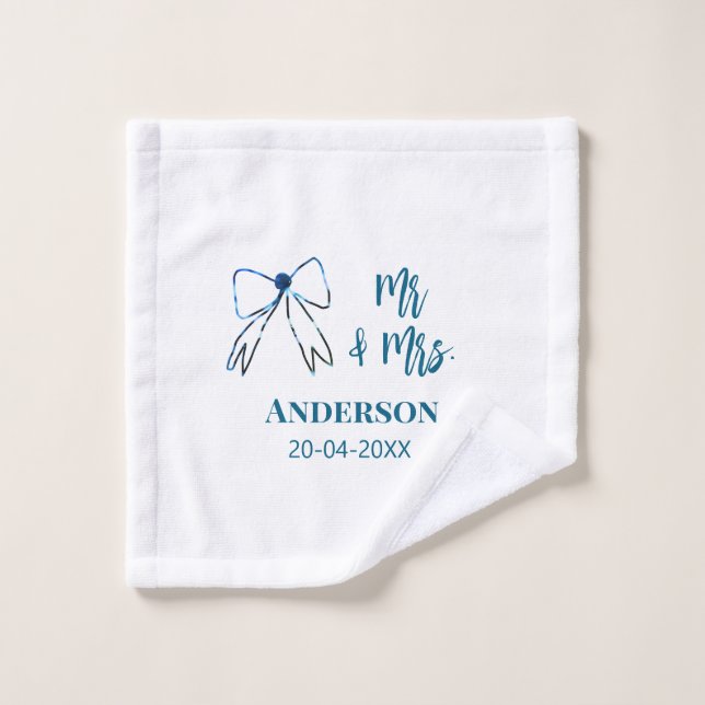 M & Mme ajoutent nom date cadeau de mariage nœud b (Gant de toilette)