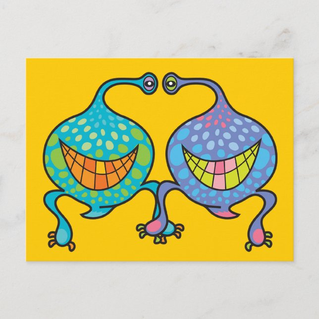 M. & Mme Blob Cartoon Alien Fun Carte postale pers (Devant)