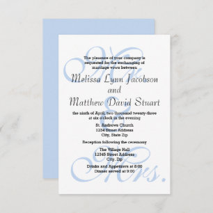 M. & Mme Blue-3x5 Mariage & Réception Invitation