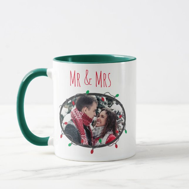 M. & Mme Christmas Lights Mug de café rouge et ver (Gauche)