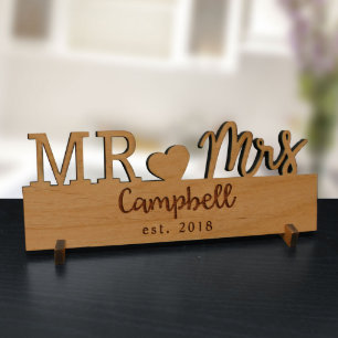 M. & Mme Cute Plaque en bois d'Alder gravée