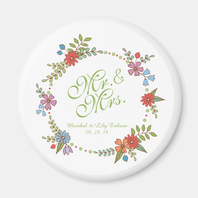 M. & Mme Elegant Floral Mariage | Magnet (Devant)
