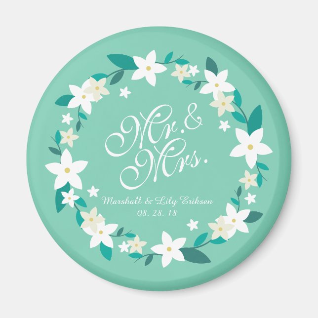 M. & Mme Elegant Floral Mariage | Magnet (Devant)