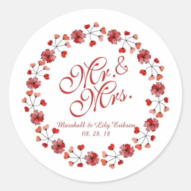 M. & Mme Elegant Floral Mariage | Sticker (Devant)