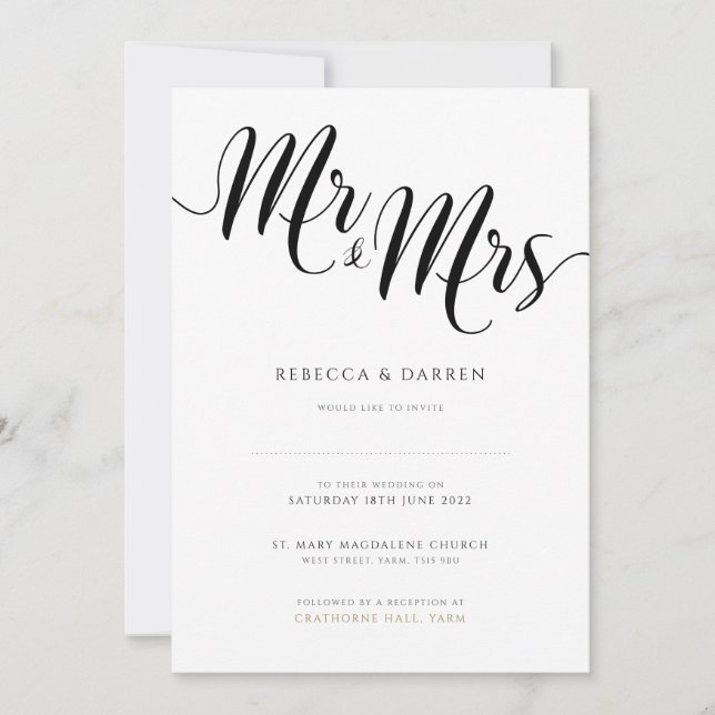 M. & Mme Faire-part de mariage Black & White (Devant)