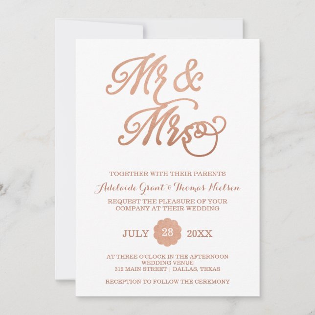 M. & Mme Faux Copper Faire-part de mariage (Devant)
