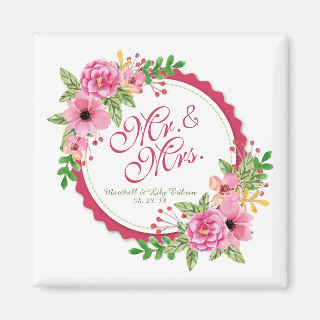 M. & Mme Floral Mariage d'aquarelle | Magnet (Devant)