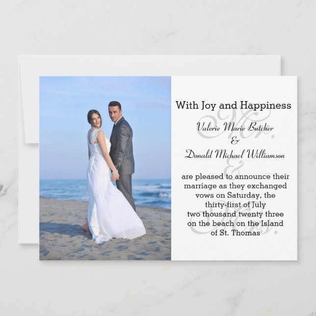 M. & Mme Gray - Faire-part de mariage photo (Devant)