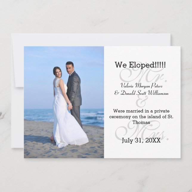 M. & Mme Gray We Eloped - Faire-part photo (Devant)