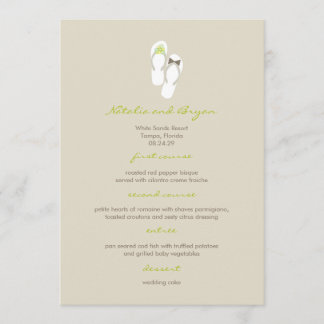 M. & Mme Green Flip Flops Plage Mariage Carte Menu