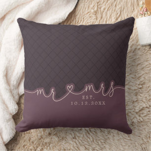M. Mme Heart Script Muted Purple Mariage Coussin