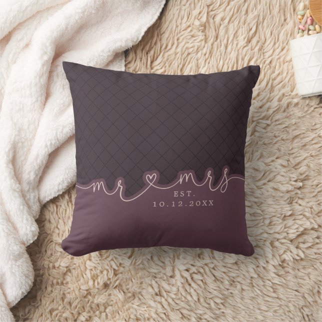 M. Mme Heart Script Muted Purple Mariage Coussin (Couverture)