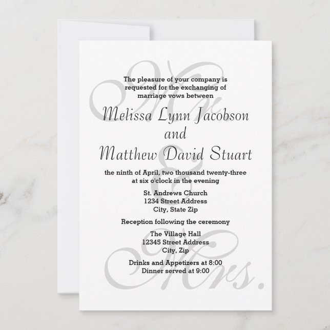 M. & Mme - Invitation Mariage et réception (Devant)