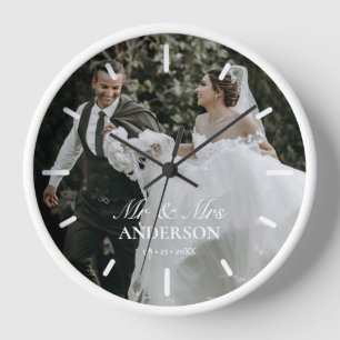 M. & Mme Mariage Photo Horloge ronde personnalisée