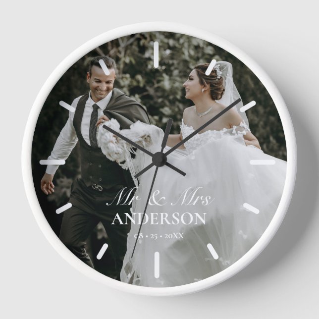 M. & Mme Mariage Photo Horloge ronde personnalisée (Recto)