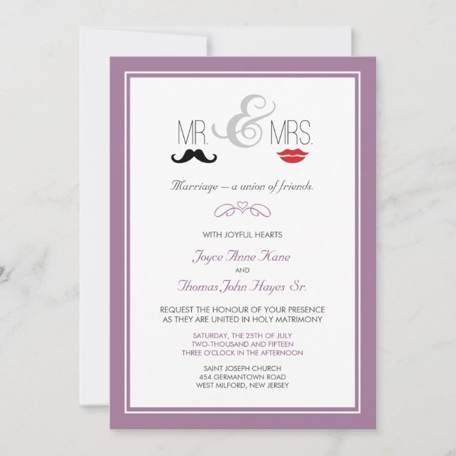 M. & Mme Mustache & Lipstick Invitation (personnal (Devant)