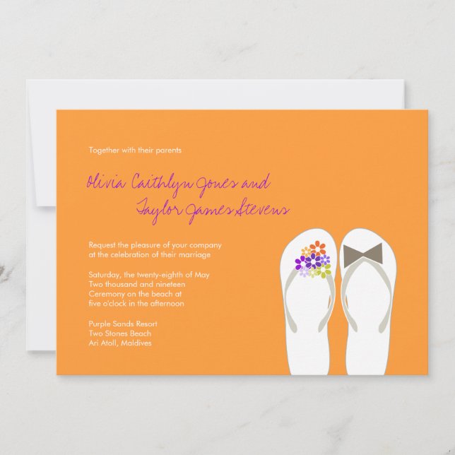 M. & Mme Purple Flip Flops Invitation de mariage d (Devant)
