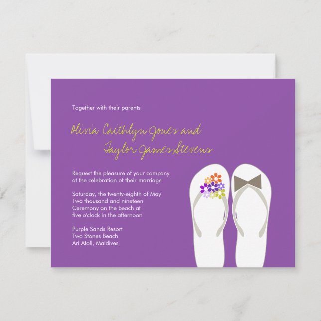 M. & Mme Purple Flip Flops Invitation de mariage d (Devant)
