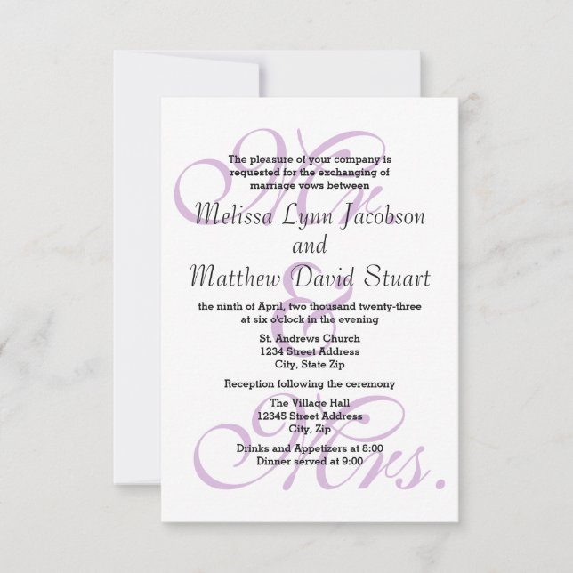 M. & Mme Purple - Mariage 3x5 et Invitation de réc (Devant)