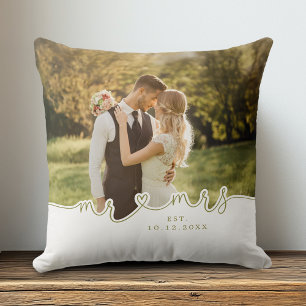 M. Mme Script Heart Photo Mariage Coussin