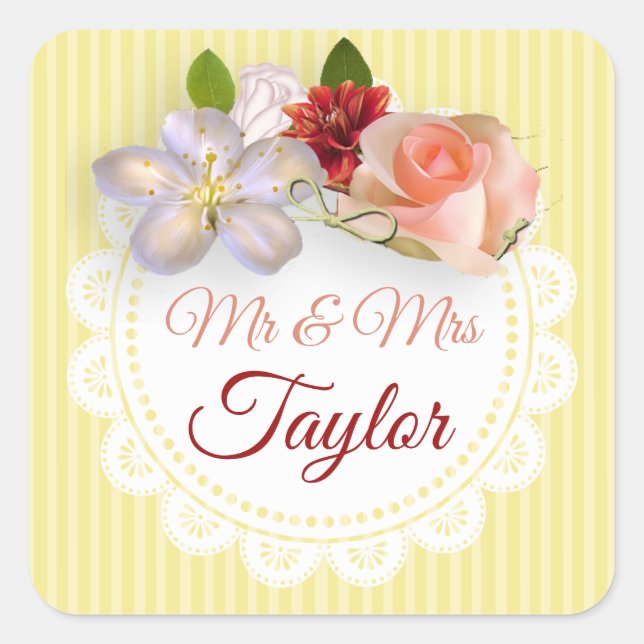 M. & Mme Stickers Rose floral jaune et corail (Devant)