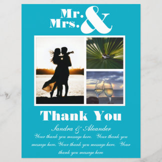 M. Mme Turquoise Carte de remerciements photo Mari