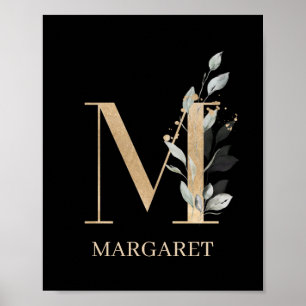 M Monogram Floral Poster personnalisé