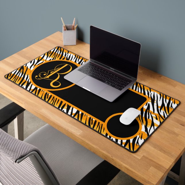 M monogrammé rayures de tigre orange noir et blanc (Bureau 2)