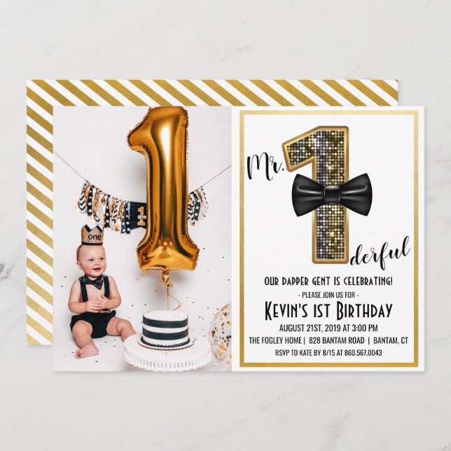 M. Onederful 1er anniversaire Invitation photo (Devant / Derrière)