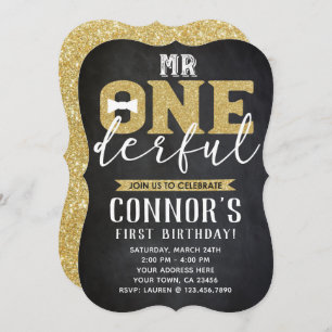 M. Onederful 1er Birthday Invitation Chalkboard