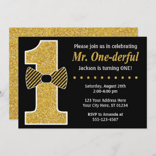 M. ONEderful Birthday Invitation ・ Black and Gold