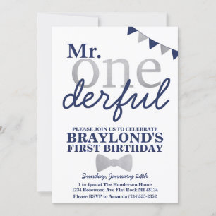 M. Onederful Birthday Invitation (marine et argent