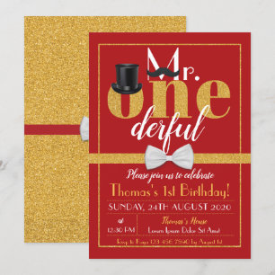 M. Onederful Birthday Invitation Red & Gold