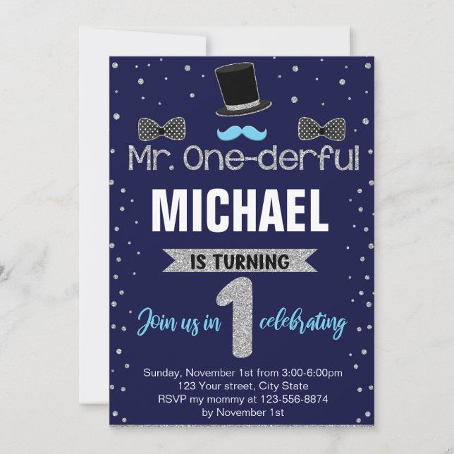 M. Onederful First Birthday Party Invitation 20-11 (Devant)